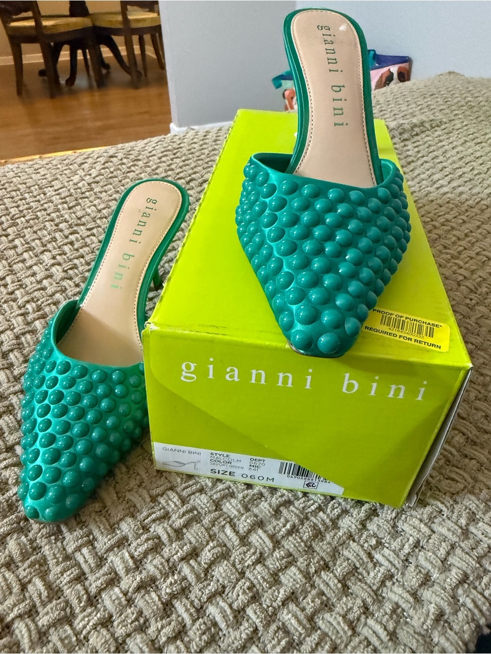 Gianni Bini Teal Bubble-Stud Pointed Slip-On Mules